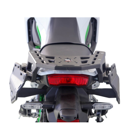 Rear view of the HDPE plastic rear rack with side supports for the Kawasaki KLE500 / KLE500 SE