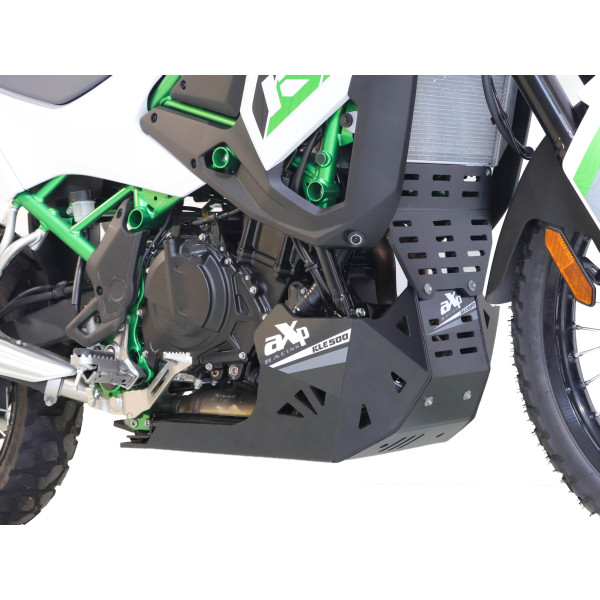 Sabot Adventure PEHD 8mm noir pour Kawasaki KLE500 2026, vue de face côté droit