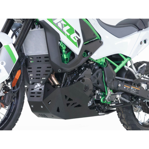 Sabot Adventure PEHD 8mm noir pour Kawasaki KLE500 2026, vue de face côté gauche